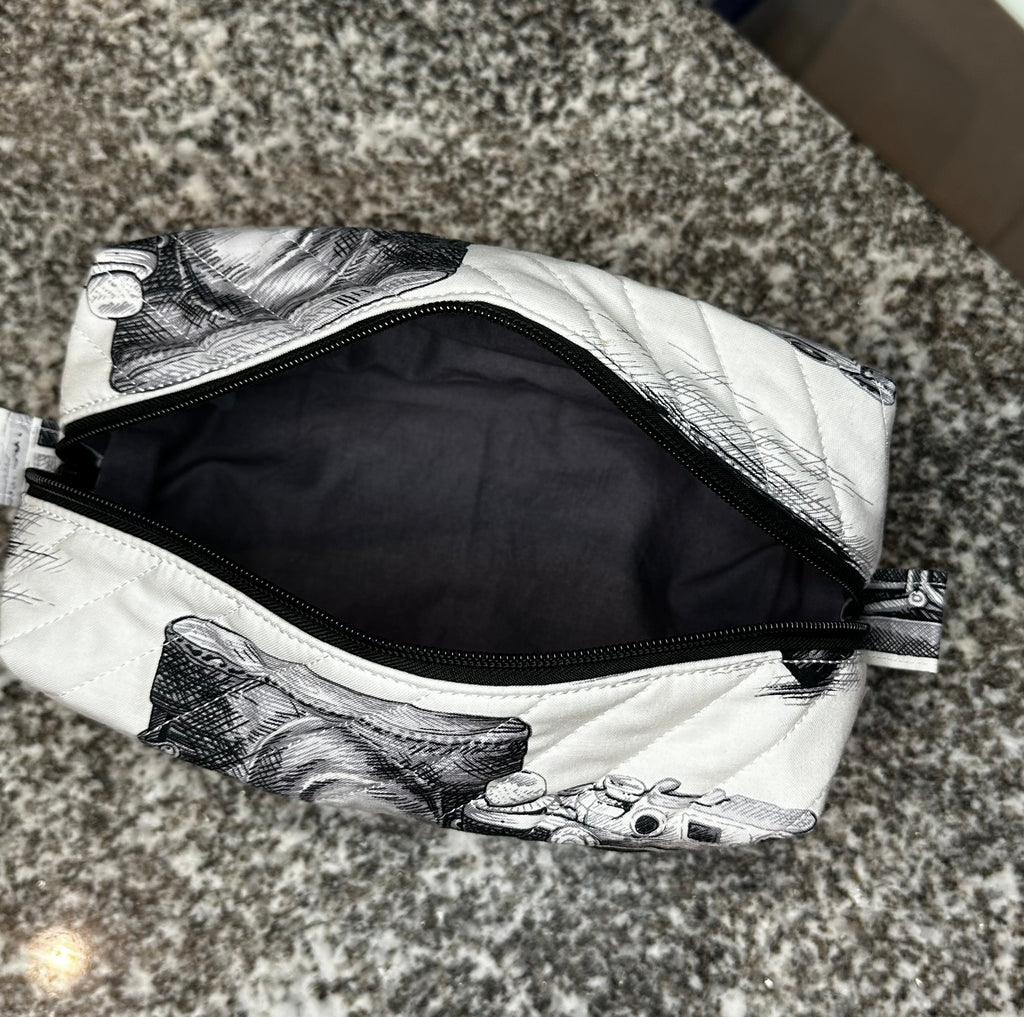 Quilted fabric cosmetic bag