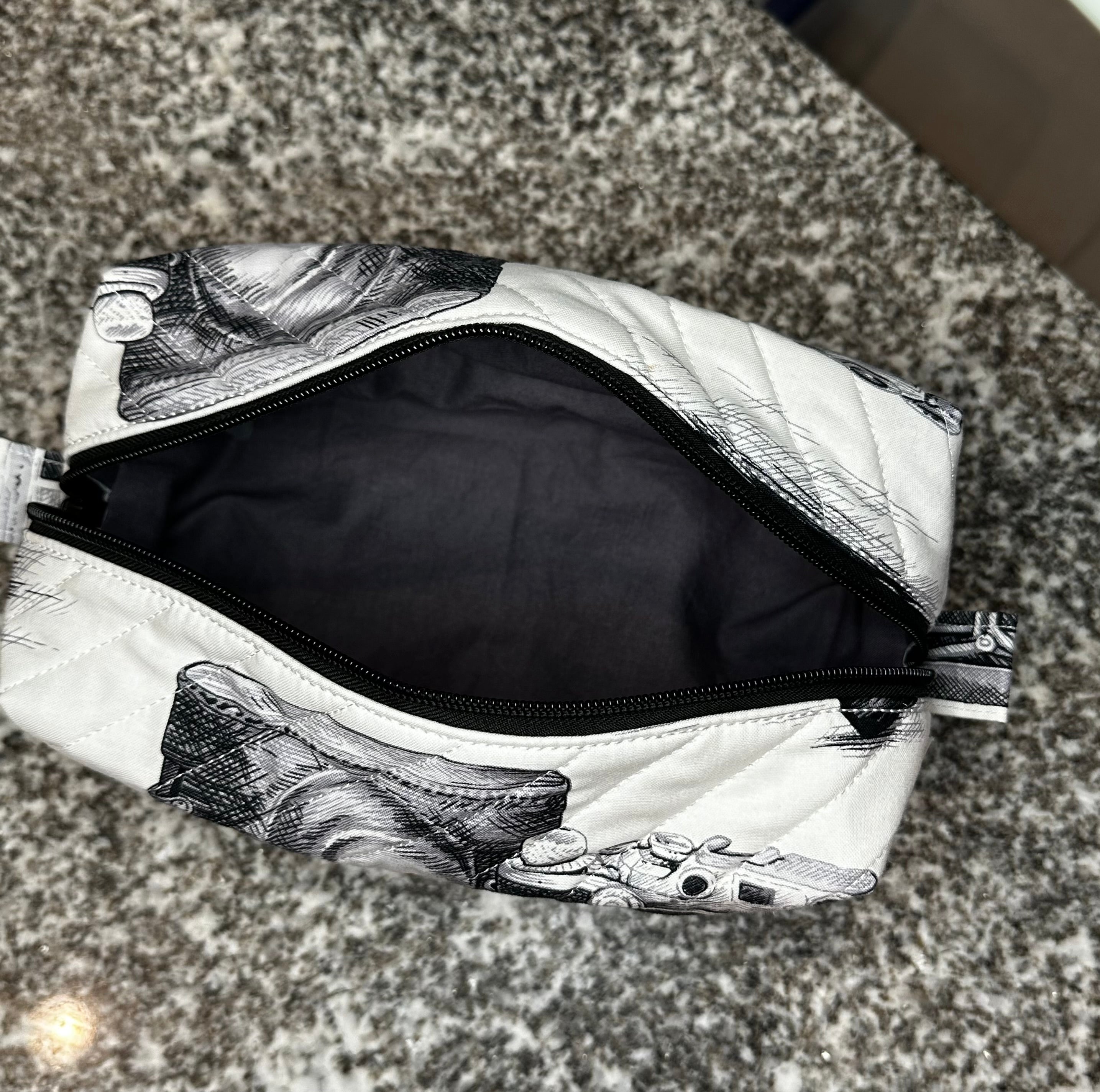 Quilted fabric cosmetic bag