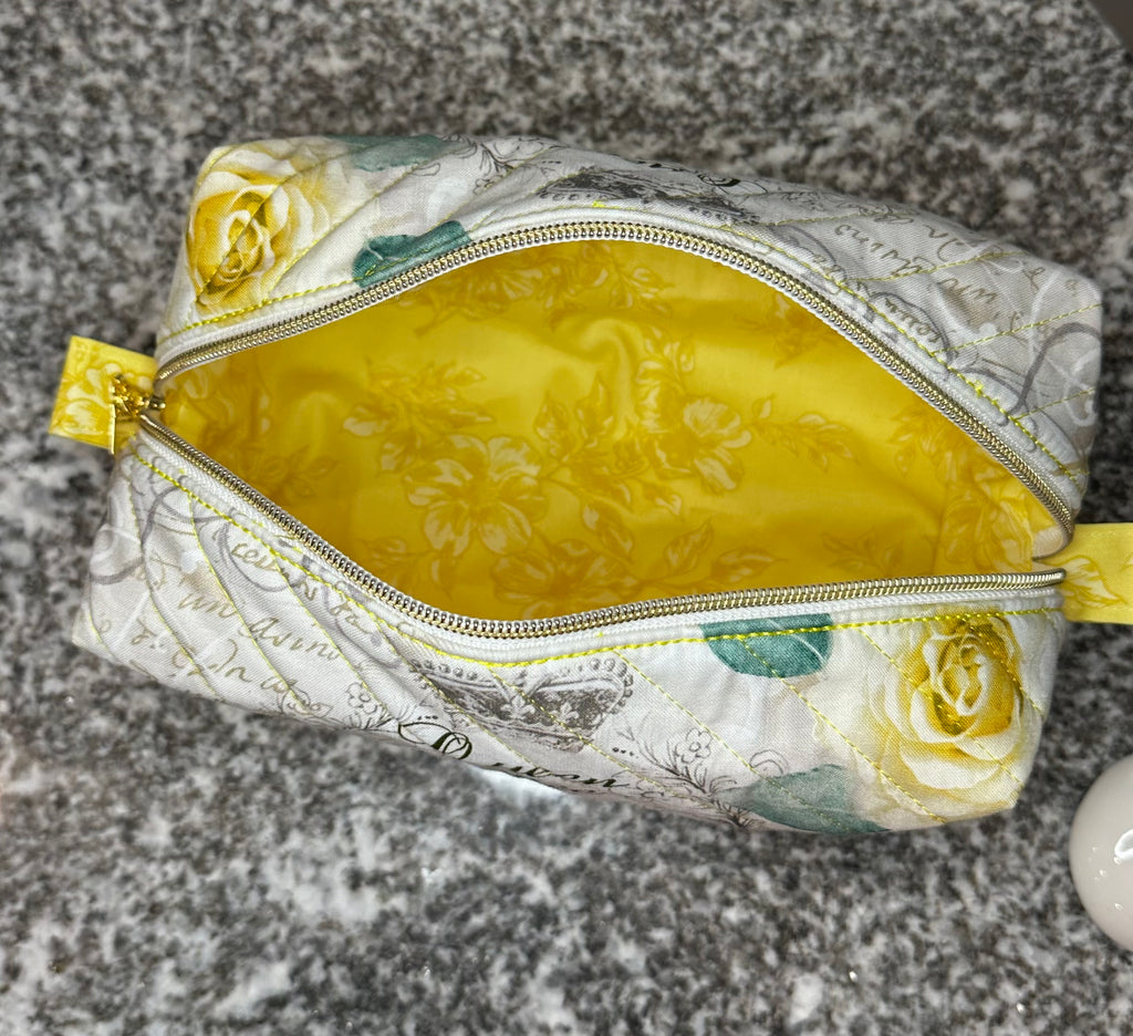 Quilted fabric cosmetic bag