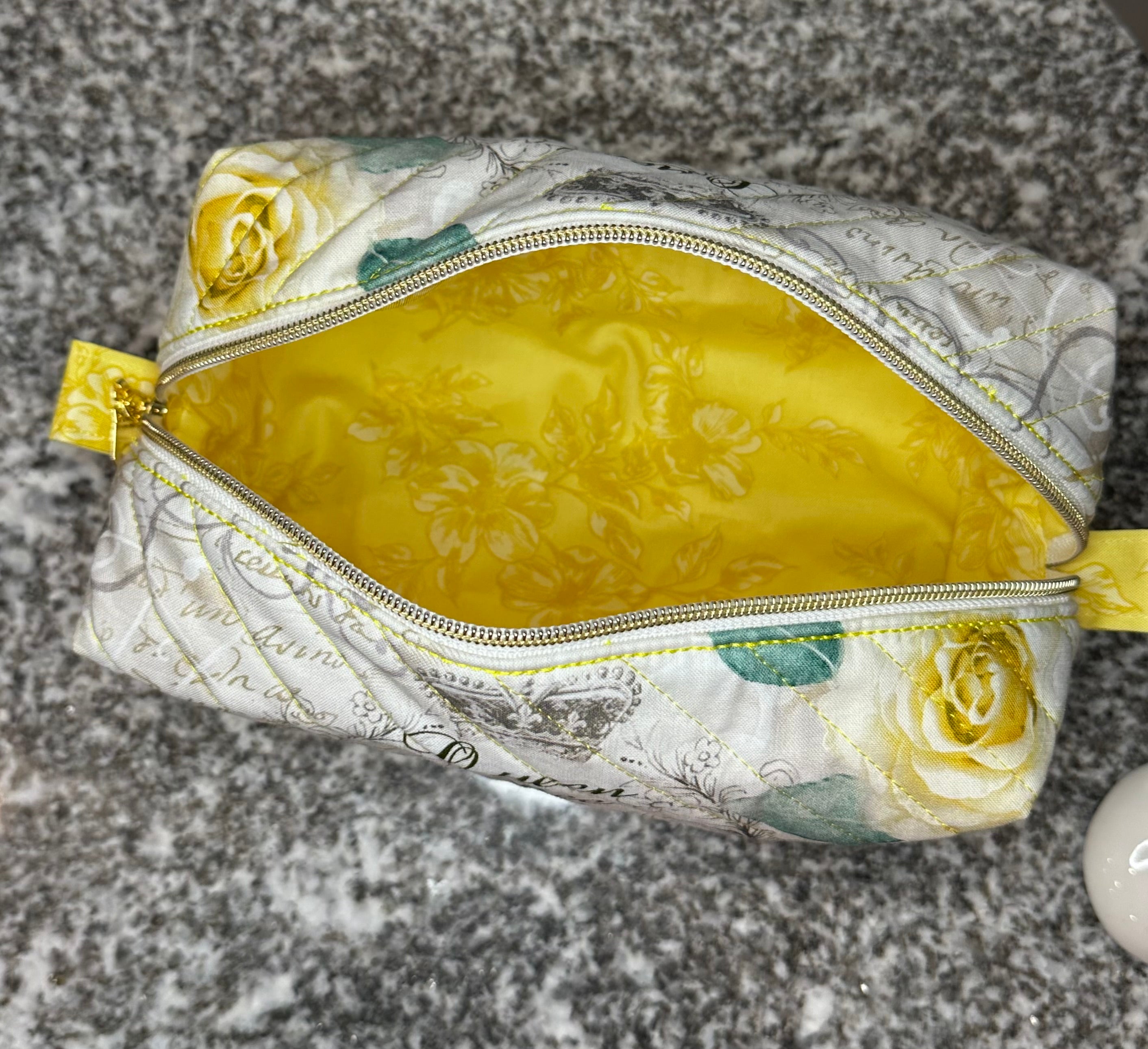 Quilted fabric cosmetic bag