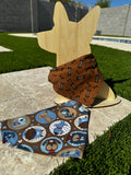 Reversible over collar dog bandana - Good Dog in brown and other side has dog print in blues & browns